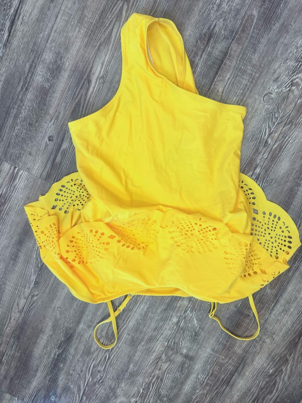 Chic Soul Yellow SwimSuit ScallopedDetail